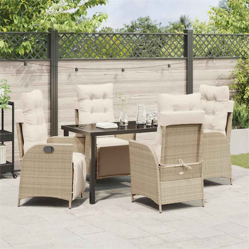 vidaXL 5 Piece Poly Rattan Garden Dining Set with Cushions in Beige