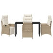 vidaXL 5 Piece Poly Rattan Garden Dining Set with Cushions in Beige