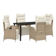 vidaXL 5 Piece Poly Rattan Garden Dining Set with Cushions in Beige
