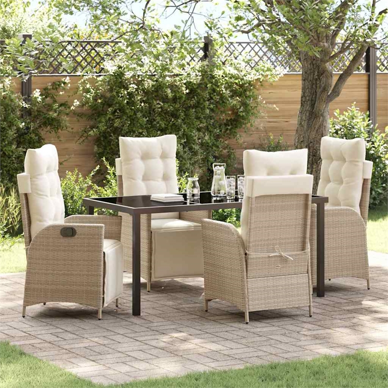 vidaXL 5 Piece Poly Rattan Garden Dining Set with Cushions in Beige