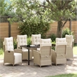 vidaXL 7 Piece Poly Rattan Garden Dining Set with Cushions in Beige