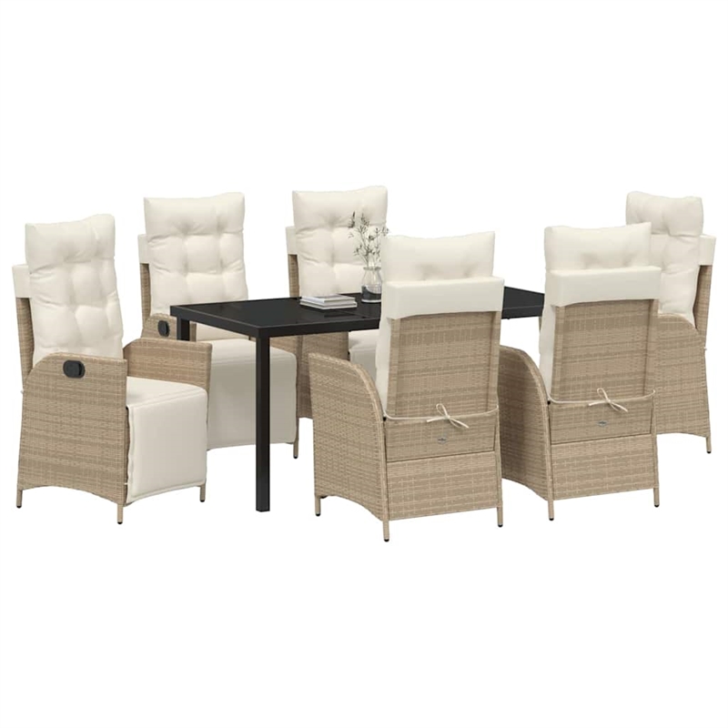 vidaXL 7 Piece Poly Rattan Garden Dining Set with Cushions in Beige