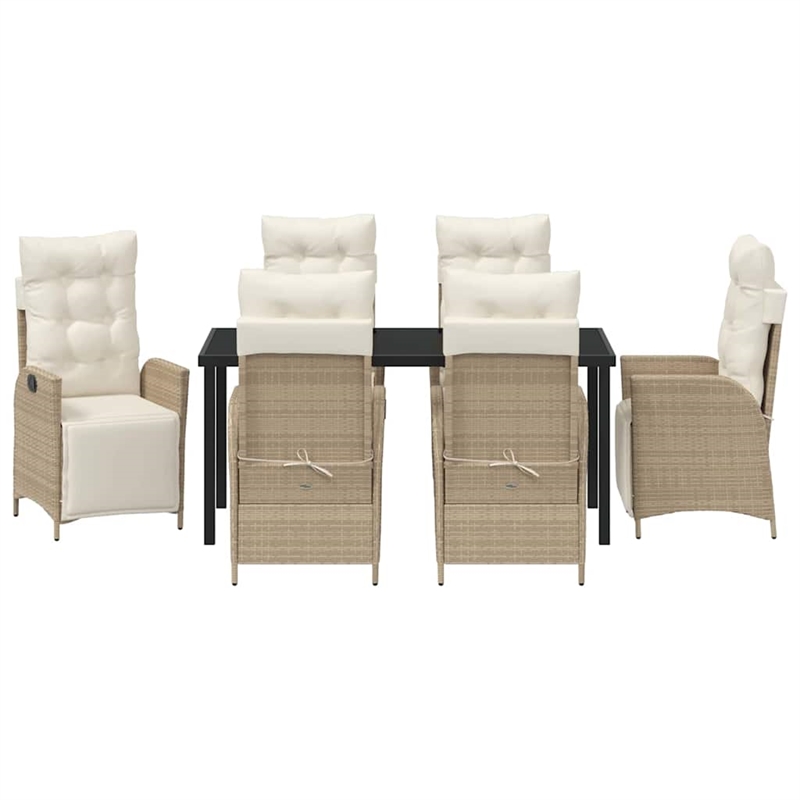 vidaXL 7 Piece Poly Rattan Garden Dining Set with Cushions in Beige