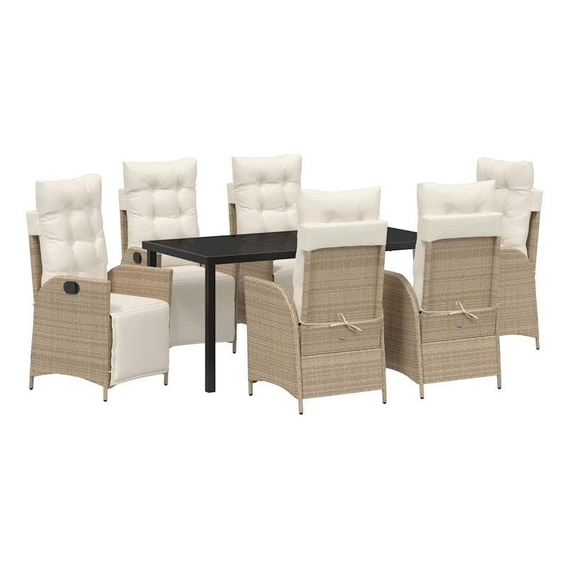 vidaXL 7 Piece Poly Rattan Garden Dining Set with Cushions in Beige