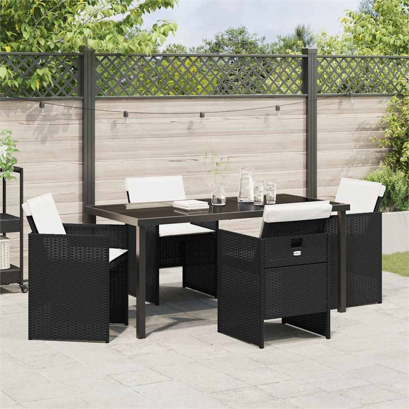vidaXL 5 Piece Poly Rattan Garden Dining Set in Black