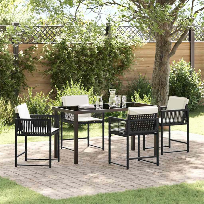 vidaXL 5 Piece Poly Rattan Garden Dining Set in Black