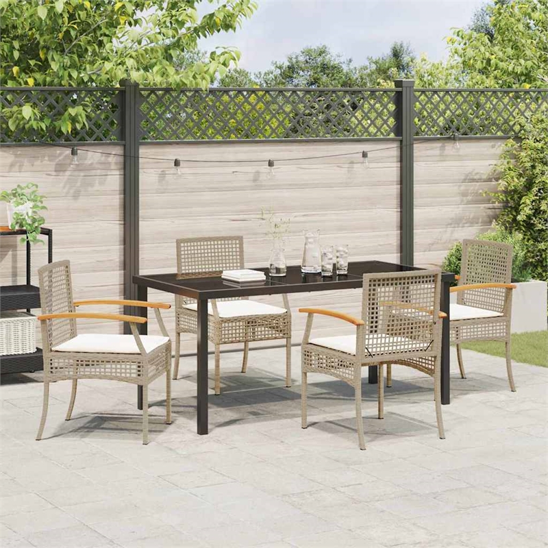vidaXL 5 Piece Rattan Garden Dining Set in Beige