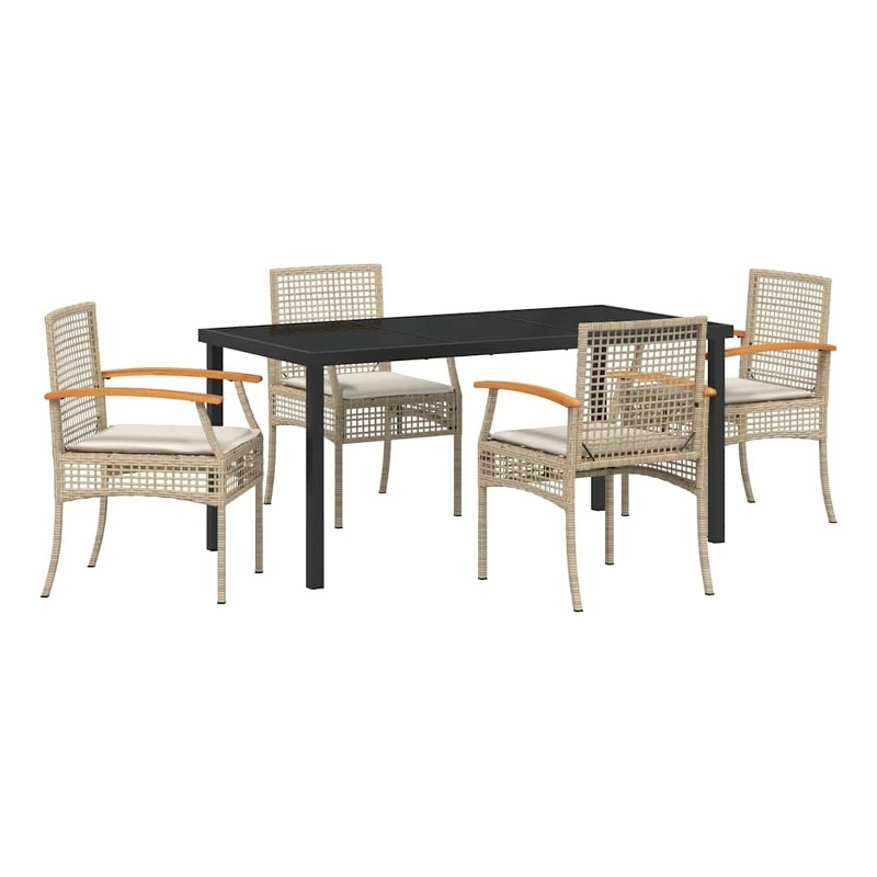 vidaXL 5 Piece Rattan Garden Dining Set in Beige