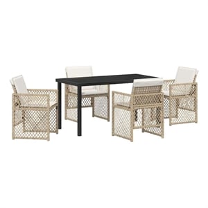 vidaXL 5 Piece Poly Rattan Garden Dining Set in Beige
