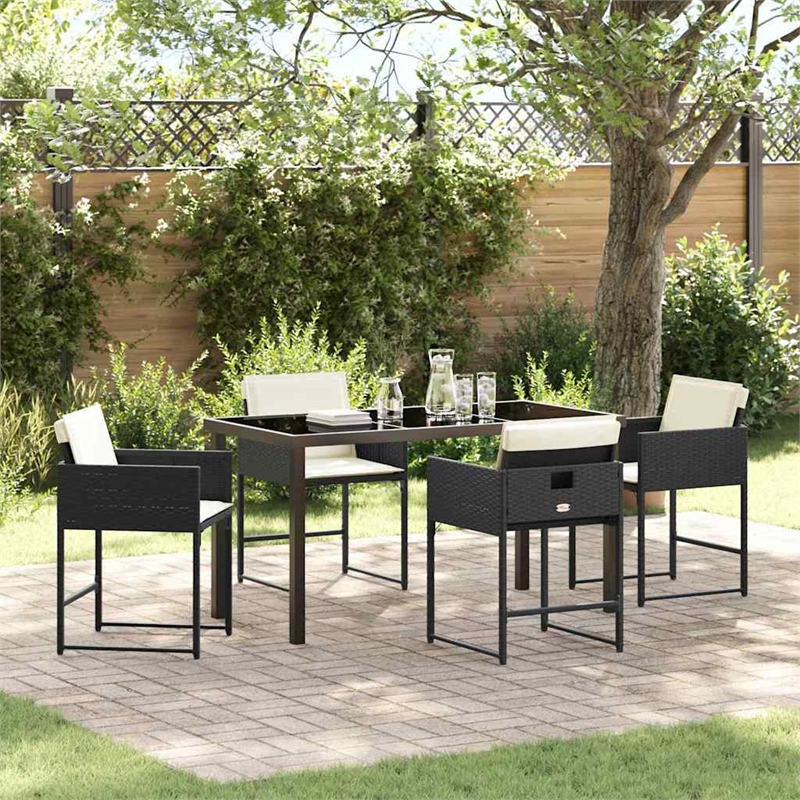 vidaXL 5 Piece Poly Rattan Garden Dining Set in Black