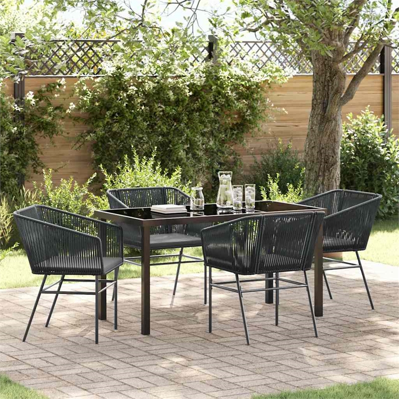 vidaXL 5 Piece Powder-Coated Steel Garden Dining Set with Cushions in Black