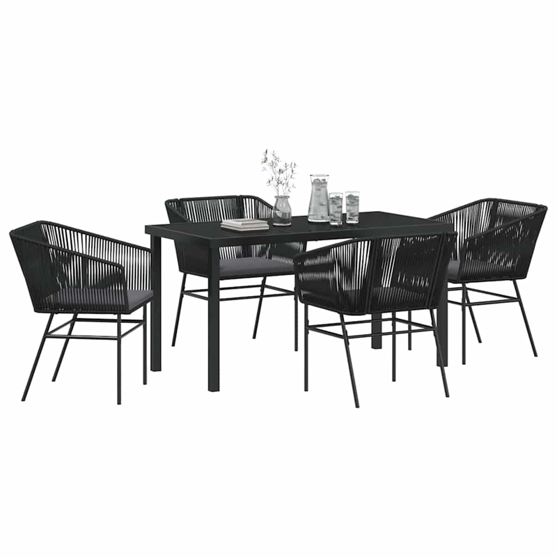 vidaXL 5 Piece Powder-Coated Steel Garden Dining Set with Cushions in Black