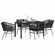 vidaXL 5 Piece Powder-Coated Steel Garden Dining Set with Cushions in Black