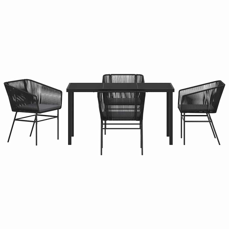 vidaXL 5 Piece Powder-Coated Steel Garden Dining Set with Cushions in Black