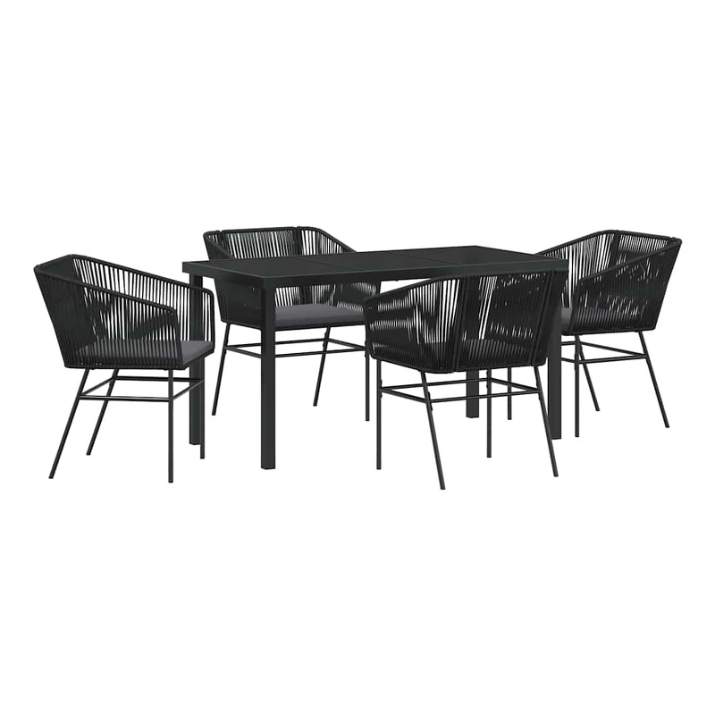 vidaXL 5 Piece Powder-Coated Steel Garden Dining Set with Cushions in Black