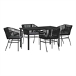 vidaXL 5 Piece Powder-Coated Steel Garden Dining Set with Cushions in Black