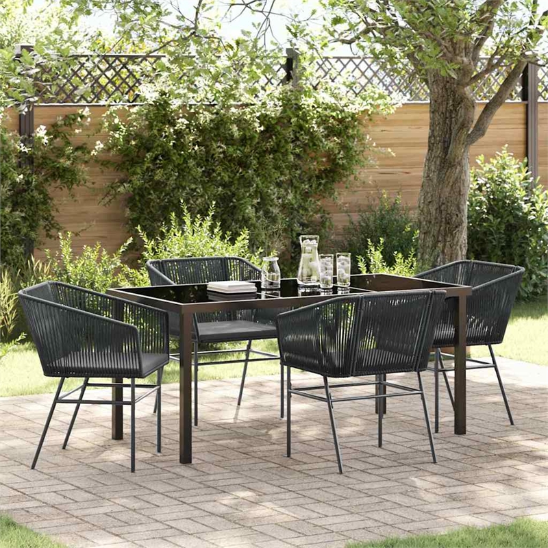 vidaXL 5 Piece Powder-Coated Steel Garden Dining Set with Cushions in Black