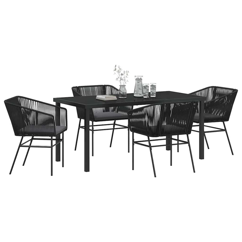 vidaXL 5 Piece Powder-Coated Steel Garden Dining Set with Cushions in Black