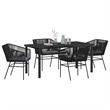 vidaXL 5 Piece Powder-Coated Steel Garden Dining Set with Cushions in Black