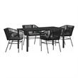 vidaXL 5 Piece Powder-Coated Steel Garden Dining Set with Cushions in Black
