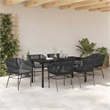 vidaXL 7 Piece Powder-Coated Steel Garden Dining Set with Cushions in Black