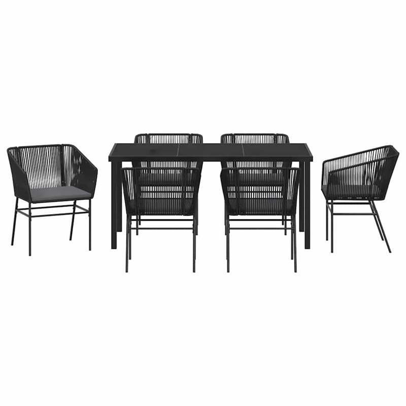 vidaXL 7 Piece Powder-Coated Steel Garden Dining Set with Cushions in Black