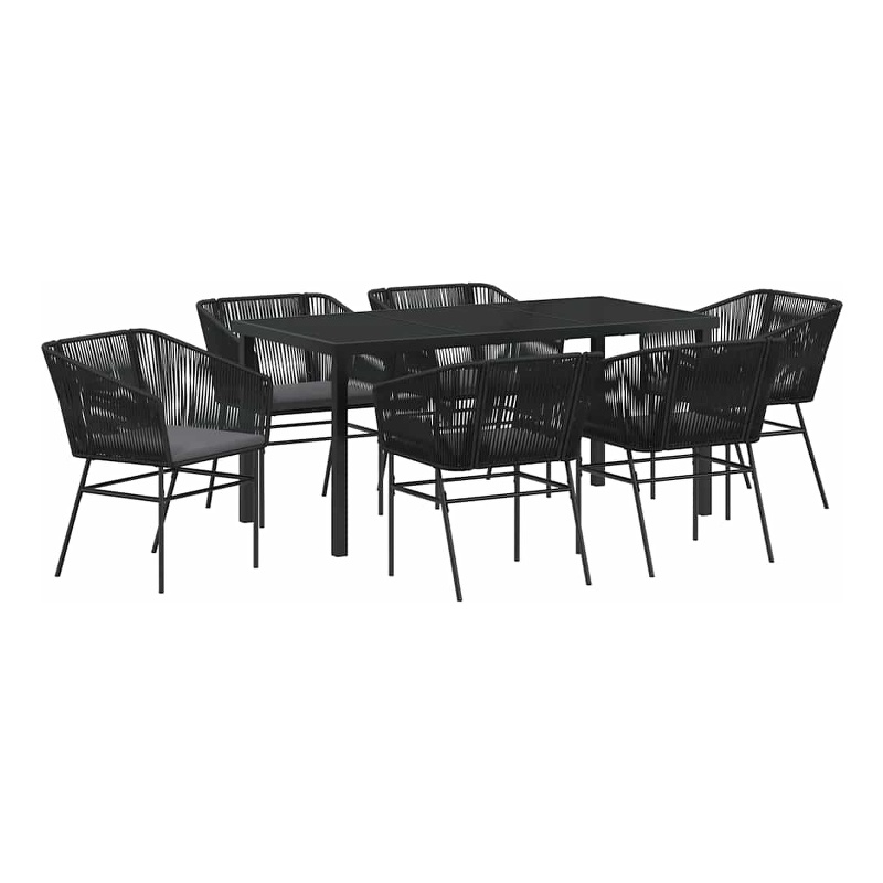 vidaXL 7 Piece Powder-Coated Steel Garden Dining Set with Cushions in Black