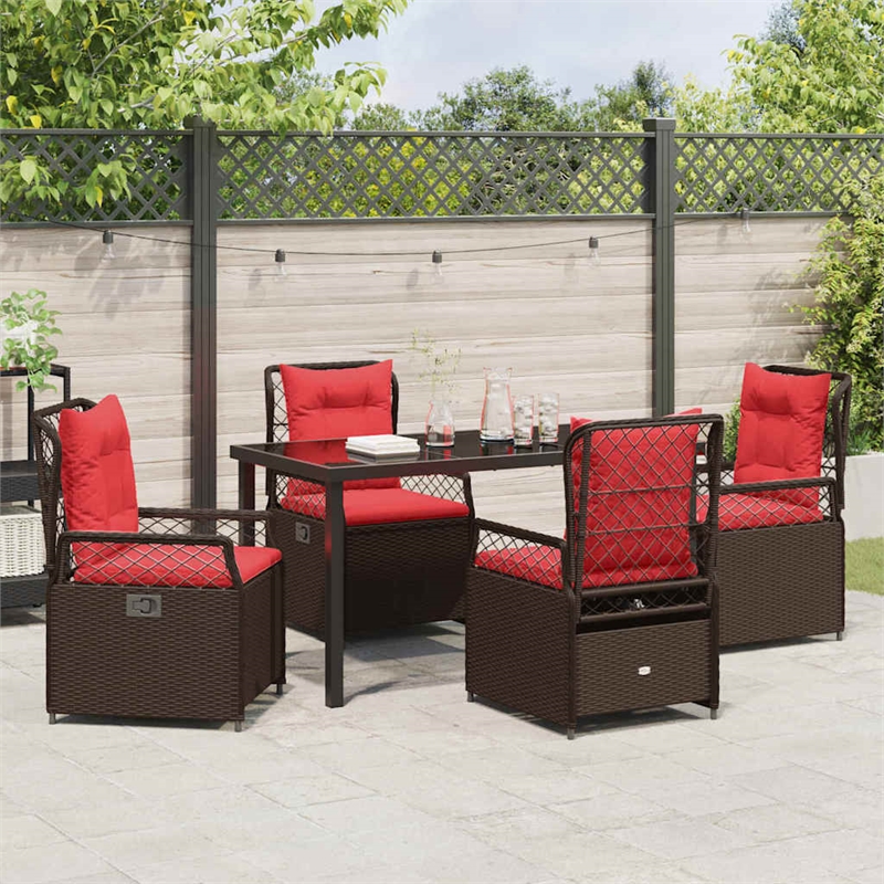 vidaXL 5 Piece Poly Rattan Garden Dining Set in Brown