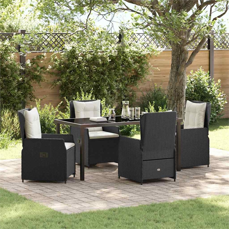 vidaXL 5 Piece Poly Rattan Garden Dining Set in Black