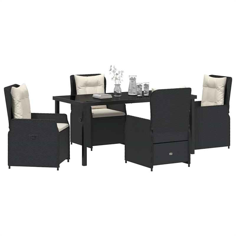vidaXL 5 Piece Poly Rattan Garden Dining Set in Black