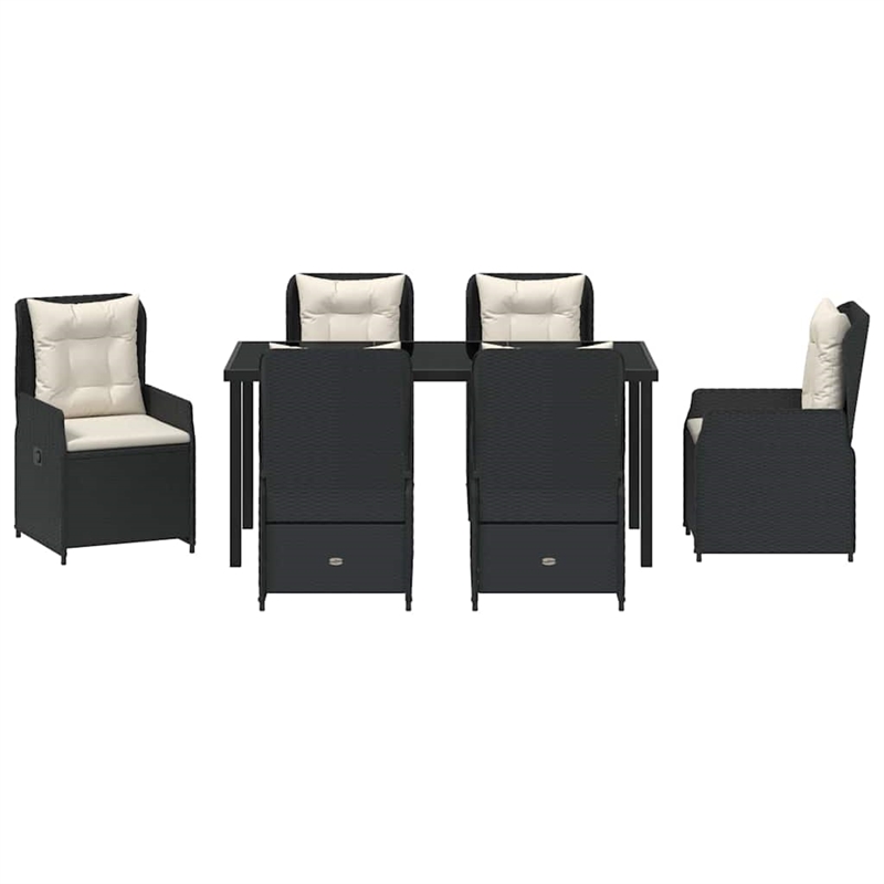 vidaXL 7 Piece Poly Rattan Garden Dining Set in Black