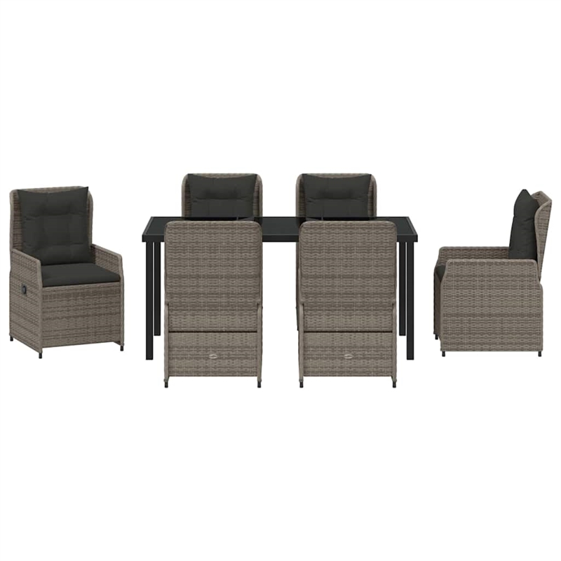 vidaXL 7 Piece Poly Rattan Garden Dining Set in Grey