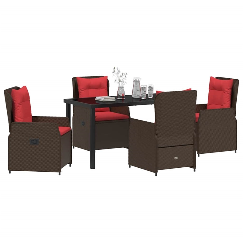 vidaXL 5 Piece Poly Rattan Garden Dining Set in Brown