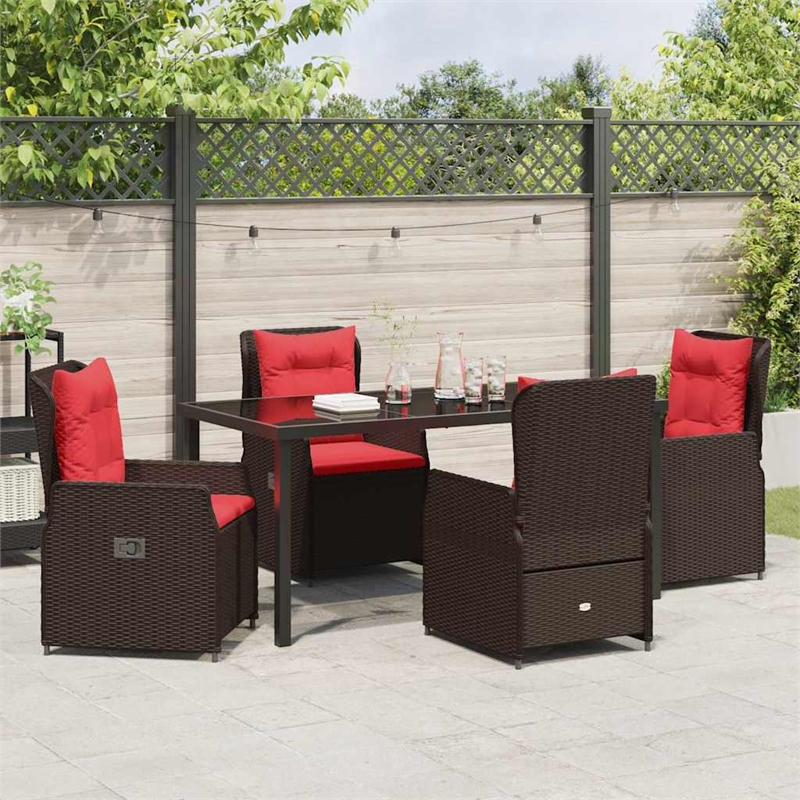vidaXL 5 Piece Poly Rattan Garden Dining Set in Brown