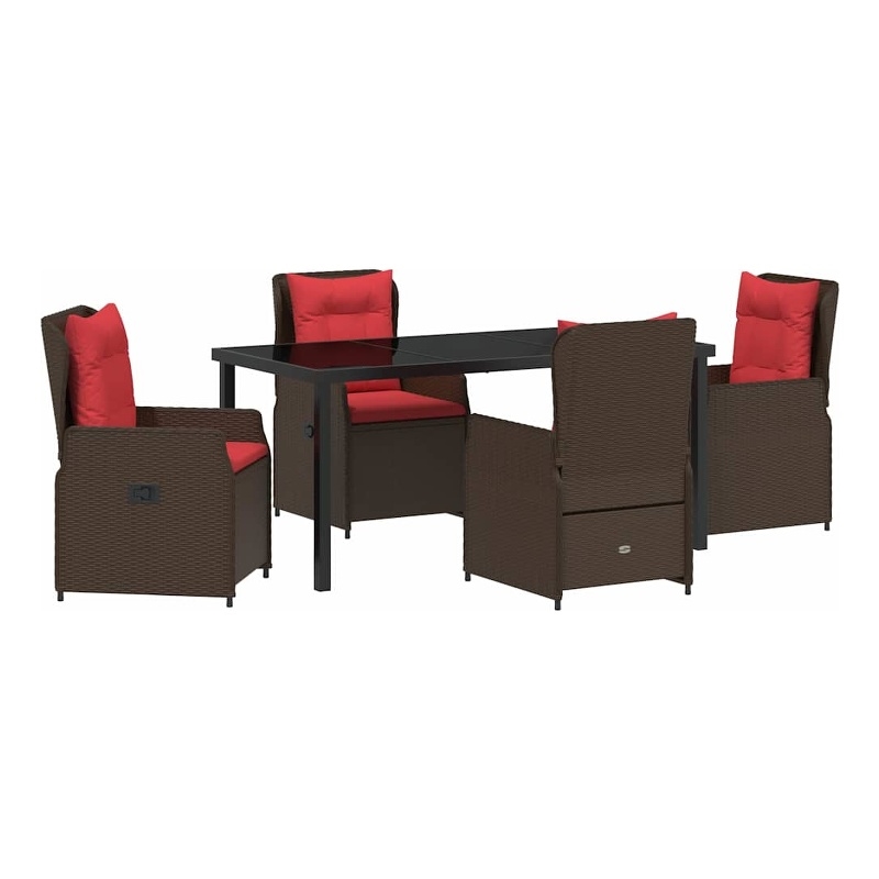 vidaXL 5 Piece Poly Rattan Garden Dining Set in Brown