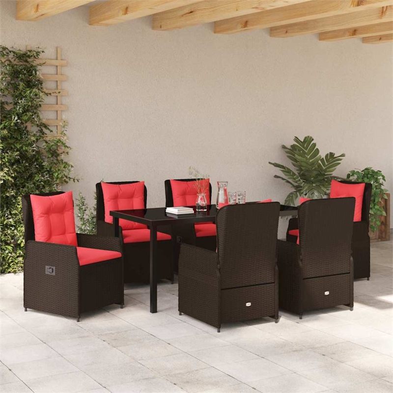 vidaXL 7 Piece Poly Rattan Garden Dining Set in Brown