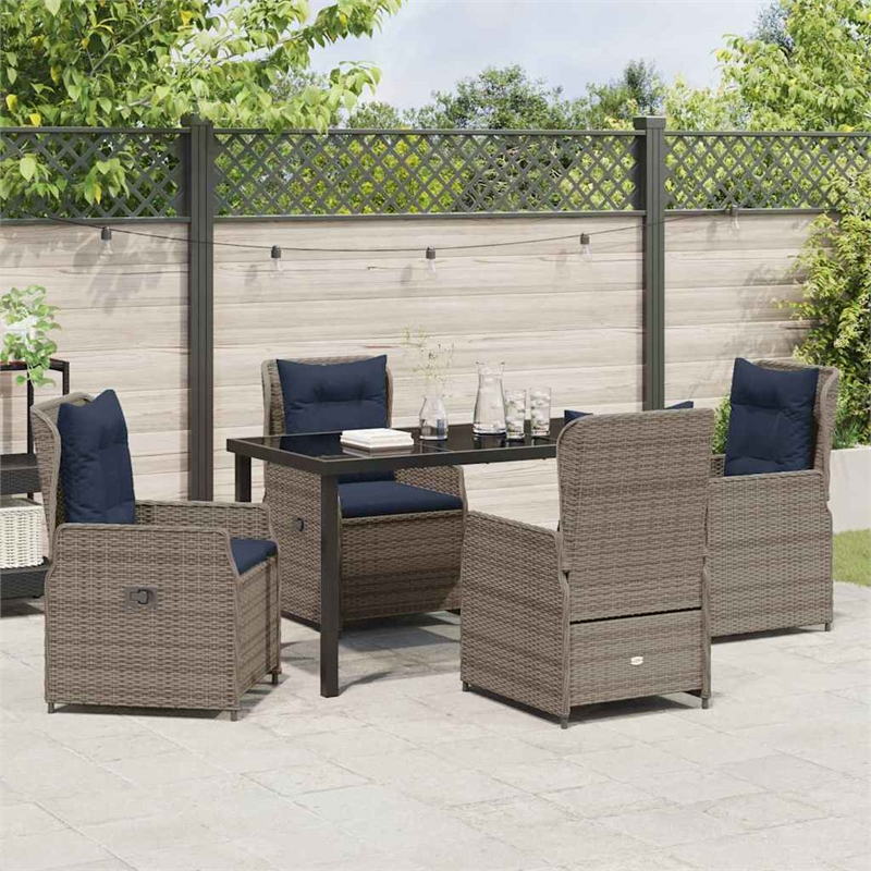 vidaXL 5 Piece Poly Rattan Garden Dining Set in Gray