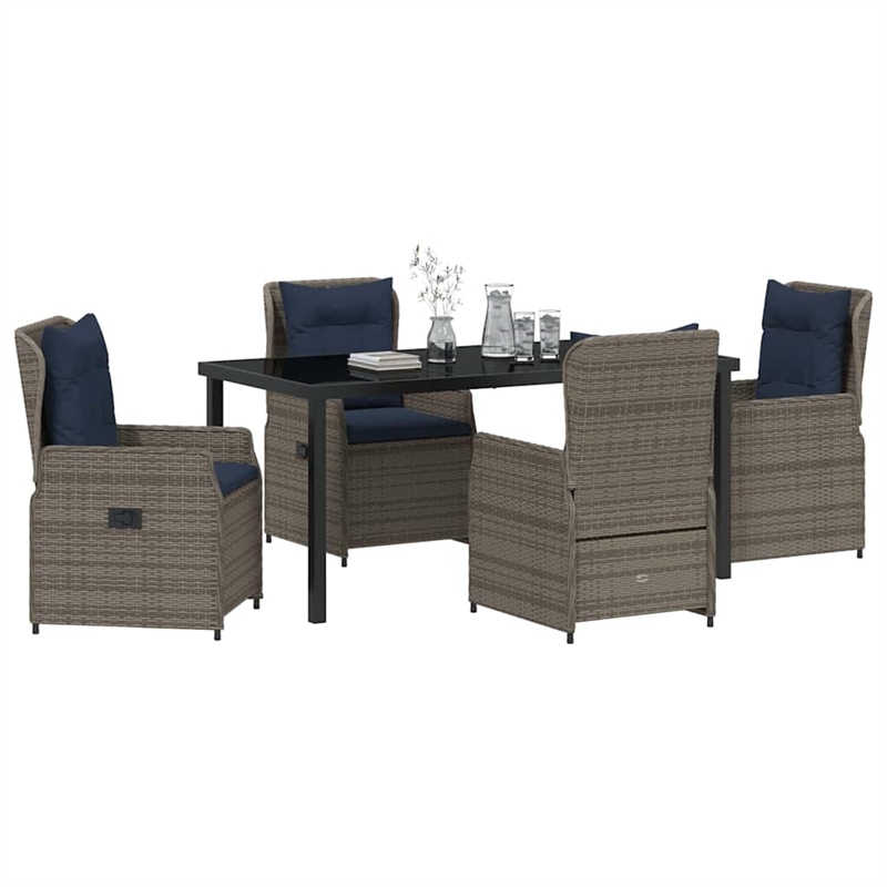 vidaXL 5 Piece Poly Rattan Garden Dining Set in Gray
