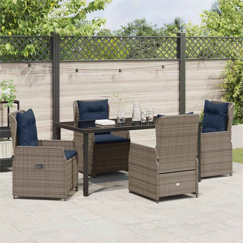 vidaXL 5 Piece Poly Rattan Garden Dining Set in Gray