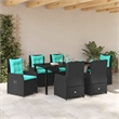 vidaXL 7 Piece Poly Rattan Garden Dining Set in Black