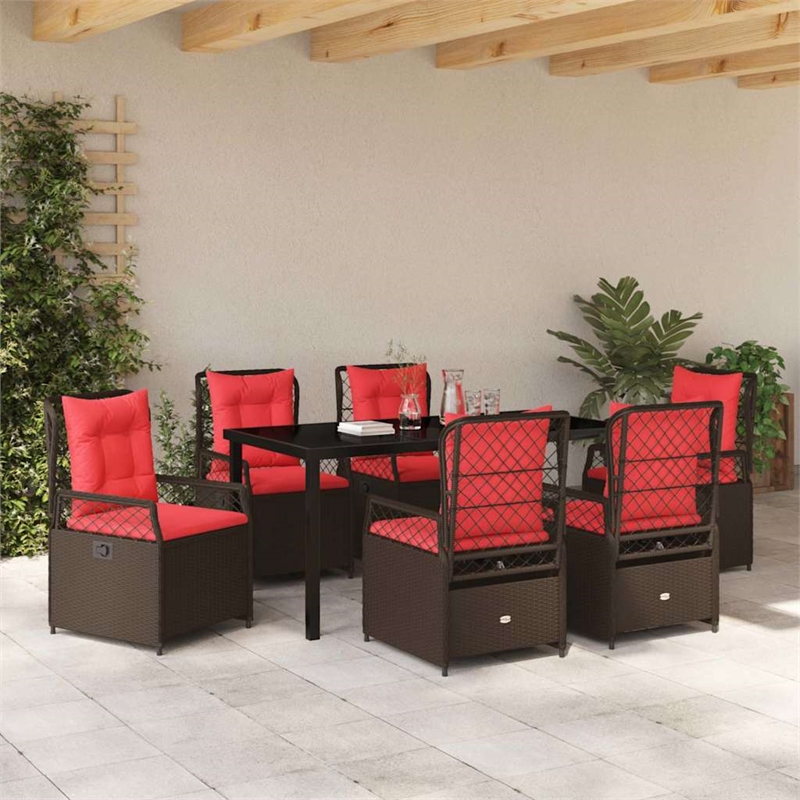 vidaXL 7 Piece Poly Rattan Garden Dining Set in Brown