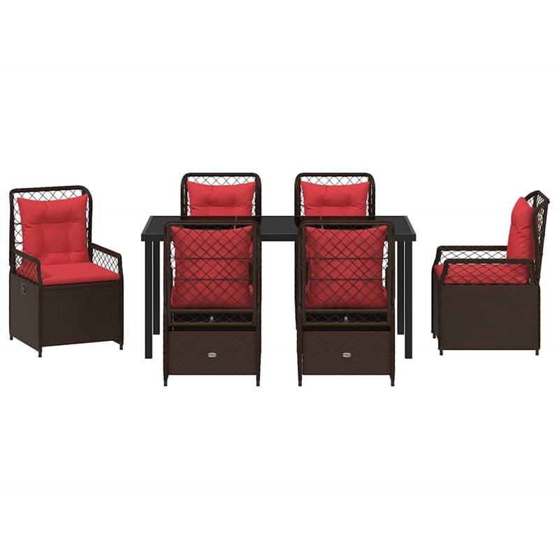 vidaXL 7 Piece Poly Rattan Garden Dining Set in Brown