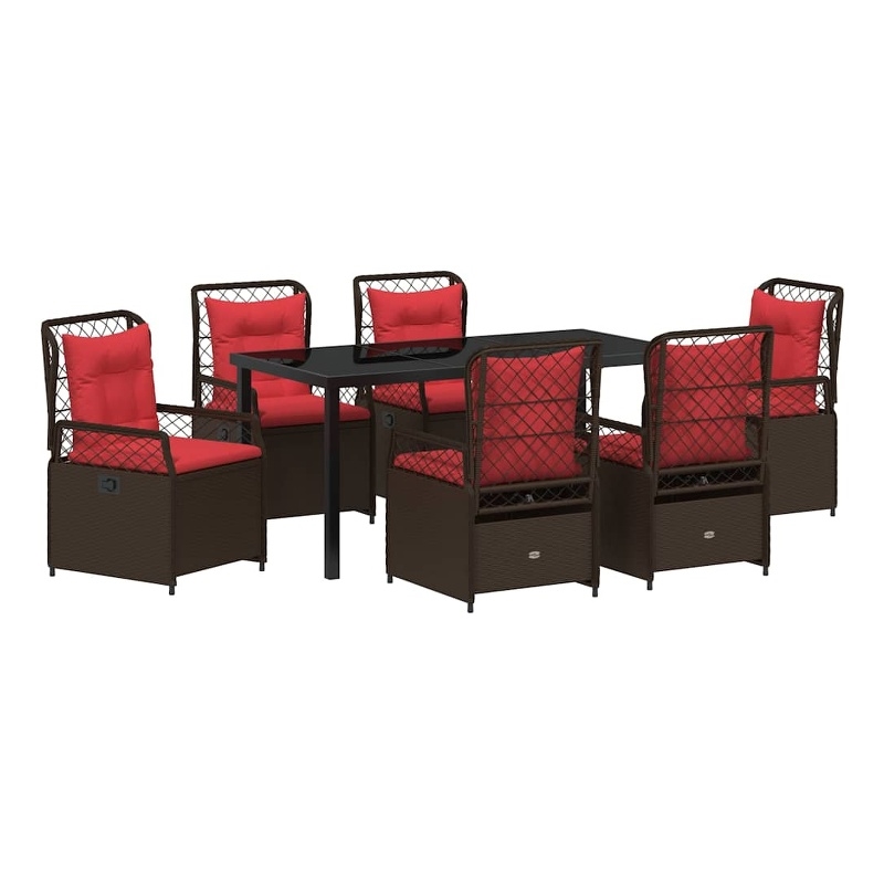 vidaXL 7 Piece Poly Rattan Garden Dining Set in Brown