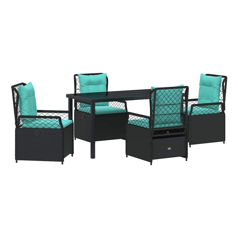 vidaXL 5 Piece Poly Rattan Garden Dining Set in Black