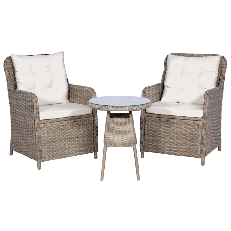 vidaXL 3 Piece Poly Rattan Garden Dining Set in Brown/Cream White
