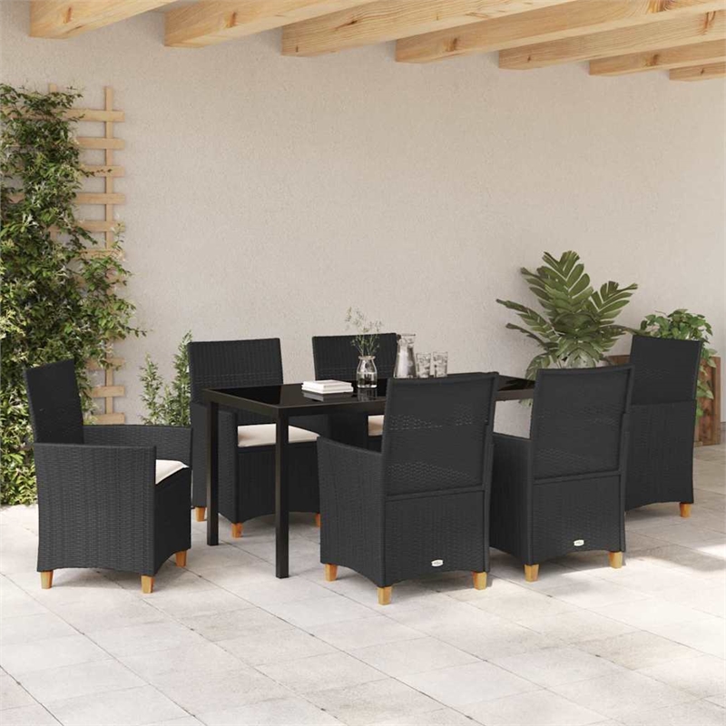 vidaXL 7 Piece Poly Rattan Garden Dining Set in Black