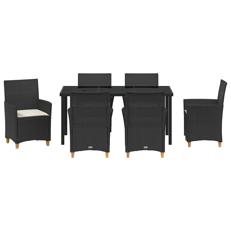 vidaXL 7 Piece Poly Rattan Garden Dining Set in Black