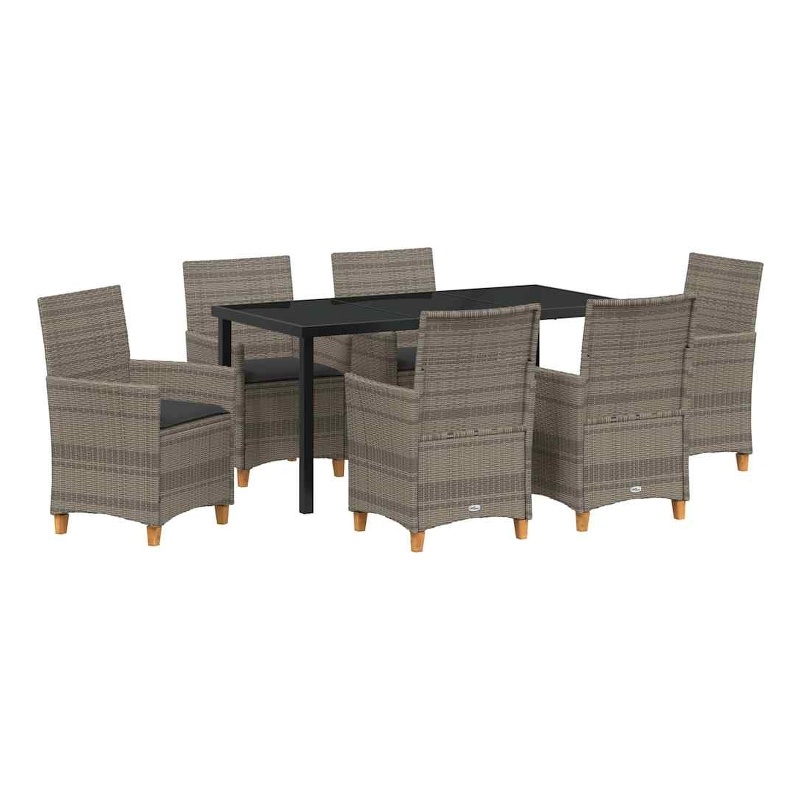 vidaXL 7 Piece Poly Rattan Garden Dining Set in Grey