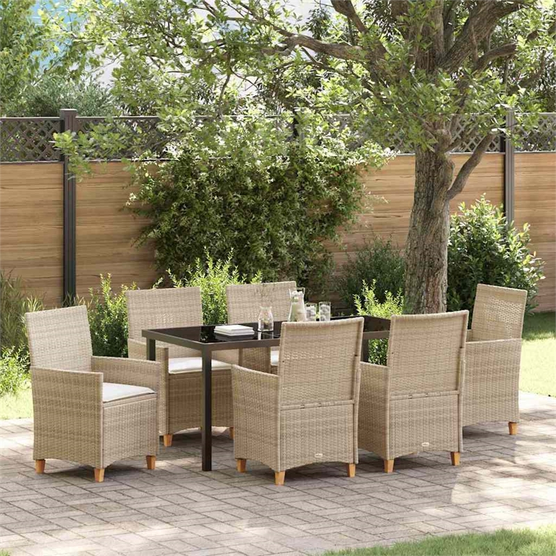 vidaXL 7 Piece Poly Rattan Garden Dining Set in Beige