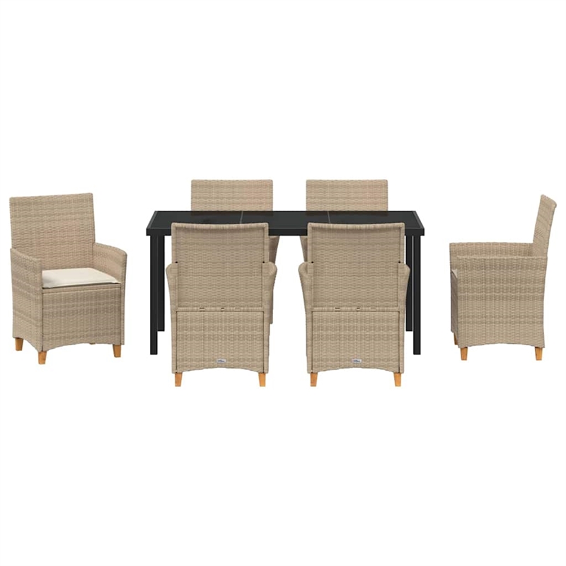 vidaXL 7 Piece Poly Rattan Garden Dining Set in Beige